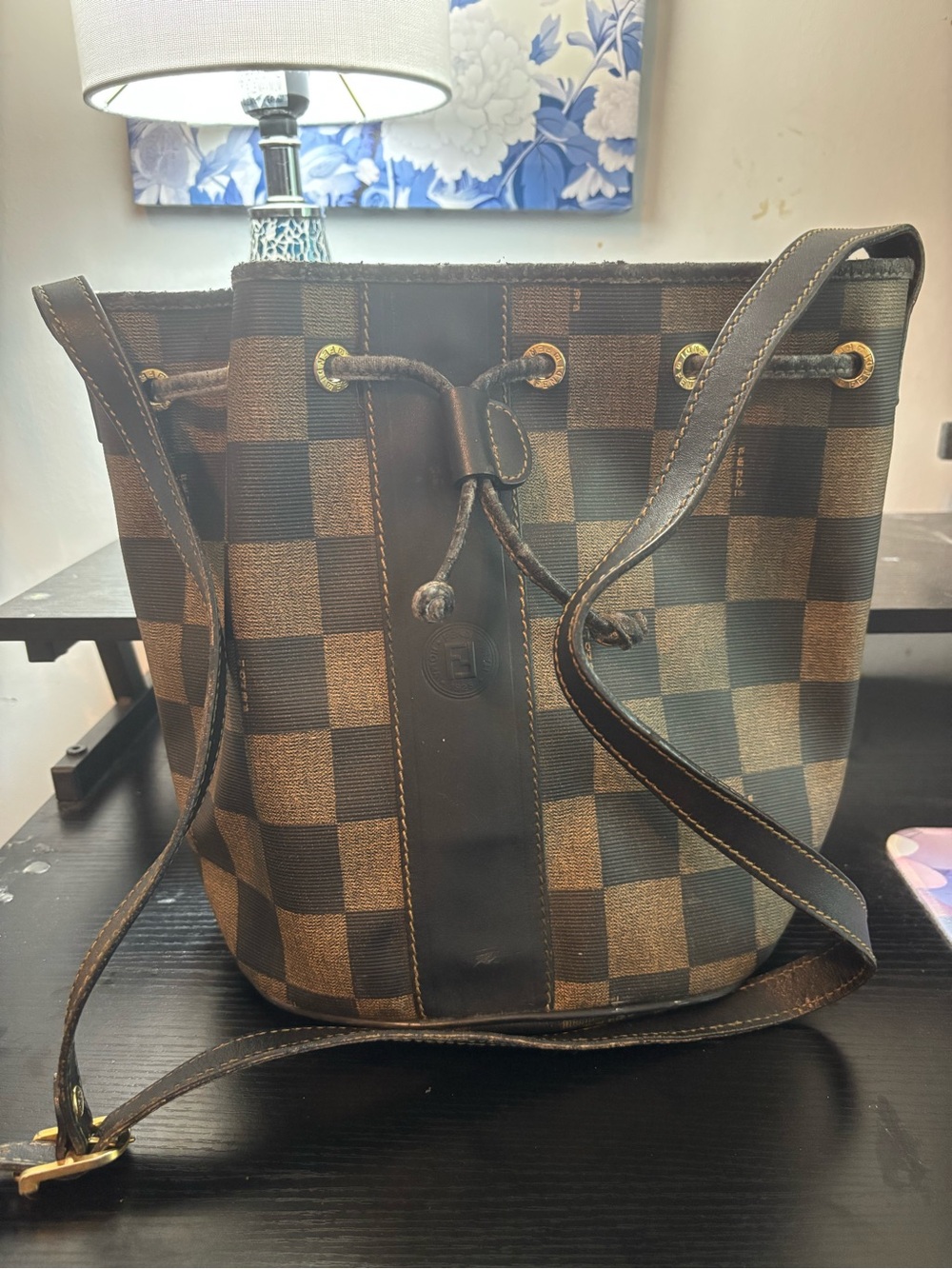 RARE Archival Vintage 80s Fendi Check Bucket Bag Authentic Pequin Scacchi Print!